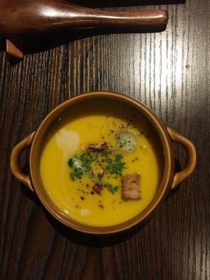 Pumpkin soup at Pettirosso in Kyoto