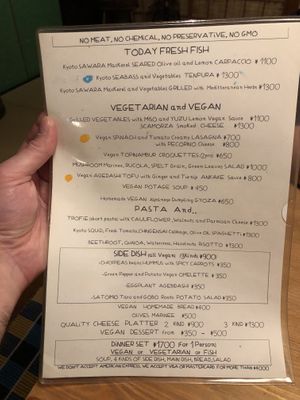 Menu at Pettirosso in Kyoto