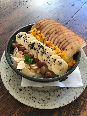 rice porridge with apple and cinnamon at Cafefin in Prague