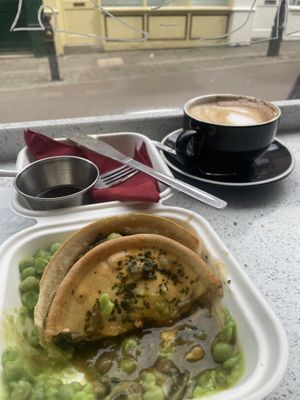 Lentil pie with gravy   at Hillgate Cakery in Stockport