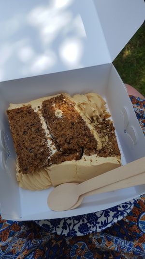 Coffee and walnut cake to go at Hillgate Cakery in Stockport