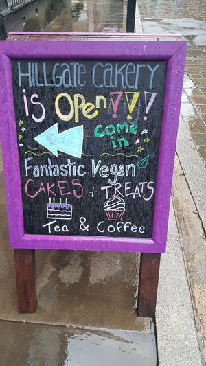 Board at Hillgate Cakery in Stockport