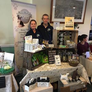 One of Amity Pet Care's stalls at a Surrey Vegan Fair, selling a range of plant-based, ethical treats and pet food, as well as other natural products. at Pino's Pals Premium Cat Care in Redhill