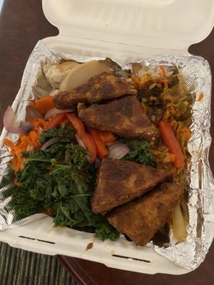 Korean BBQ Bowl with Cornmeal Tofu at Three Carrots - Fountain Square in Indianapolis