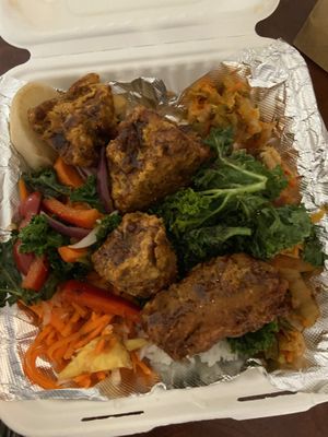 Korean BBQ bowl with fried seitan   at Three Carrots - Fountain Square in Indianapolis