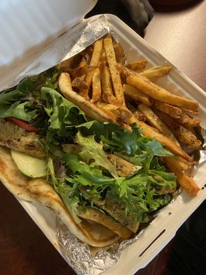 Seitan Gyro with Fries at Three Carrots - Fountain Square in Indianapolis