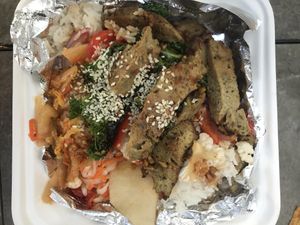 Korean BBQ bowl with garlic herb seitan at Three Carrots - Fountain Square in Indianapolis