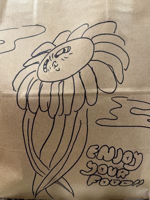 cute art on carry-out bag at Three Carrots - Fountain Square in Indianapolis