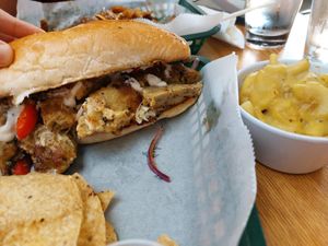 Seitan pesto melt & side of Mac and cheese at Three Carrots - Fountain Square in Indianapolis
