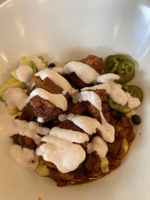 Chili Mac Bowl with Fried Seitan (should have taken a picture of it mixed, VERY good) at Three Carrots - Fountain Square in Indianapolis