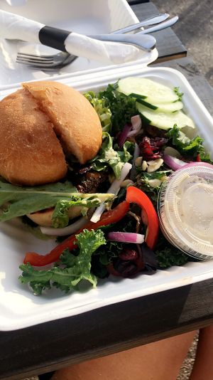 Beer burger and lemon kale salad - amazing  at Three Carrots - Fountain Square in Indianapolis