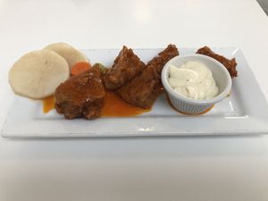 Seitan High Fives with buffalo sauce at Three Carrots - Fountain Square in Indianapolis