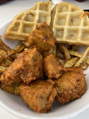 Seitan & waffles  at Three Carrots - Fountain Square in Indianapolis