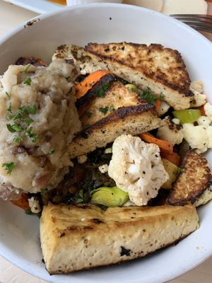 Shepherd’s bowl with grilled Tofu! Super yum! (and not as greasy as other dishes) Highly recommend! at Three Carrots - Fountain Square in Indianapolis