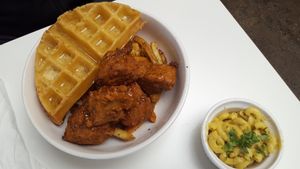 Seitan wings and waffles at Three Carrots - Fountain Square in Indianapolis