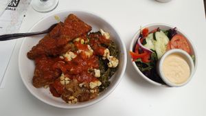 Roasted veggies and cornmeal crusted tofu at Three Carrots - Fountain Square in Indianapolis