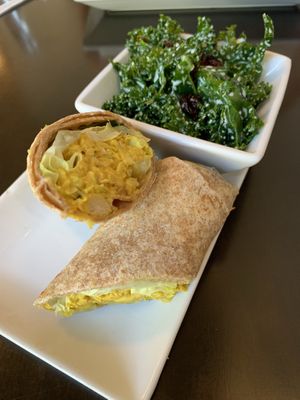 Chickpea wrap and kale salad. Delicious  at Plum Cafe in Roswell