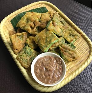 Cha Om Omelette ( blachan contains shrimp, can request for sweet chili)  at Sticky Rice Thai Food in Central Singapore