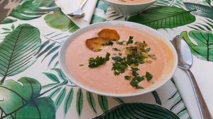 chłodnik pomidorowy / cold tomato soup at Kuchnia PoWolność in Poznan