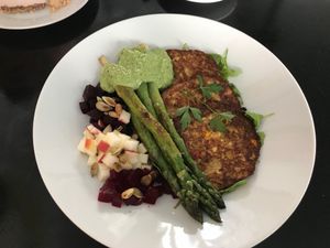 corn pancakes with asparagus  at Kuchnia PoWolność in Poznan