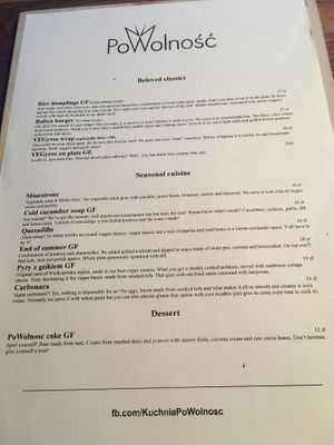 Menu  at Kuchnia PoWolność in Poznan