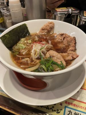Vegan soy sauce ramen with char-siu  at Kyushu Jangara Ramen - Ginza in Tokyo