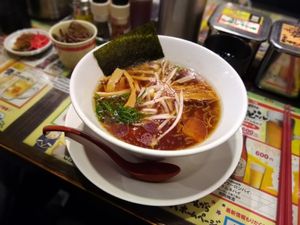 The vegan option with extra mushrooms on the side at Kyushu Jangara Ramen - Ginza in Tokyo