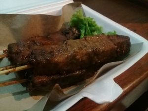 Satay beef skewers.....absolutely smokey delicious! at Mie Panjang Umur in Malang