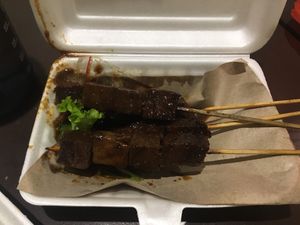 Daging Sate (mock beef satay) at Mie Panjang Umur in Malang