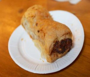 hot sausage roll at The Baked Potato Shop in Edinburgh