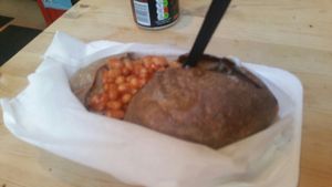Baked potato with baked beans at The Baked Potato Shop in Edinburgh
