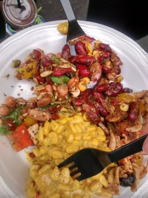 Plate of potato toppings at The Baked Potato Shop in Edinburgh
