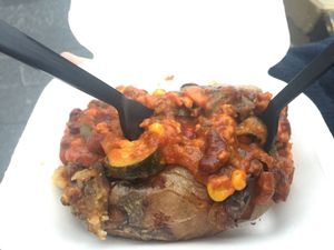 Baked potato with vegan chili at The Baked Potato Shop in Edinburgh