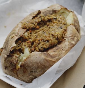 Baked Potato with veggie haggis at The Baked Potato Shop in Edinburgh