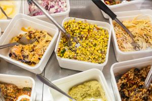 1/2 of the vegan toppings. at The Baked Potato Shop in Edinburgh