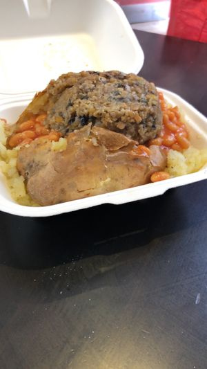 Vegan haggis and baked beans  at The Baked Potato Shop in Edinburgh