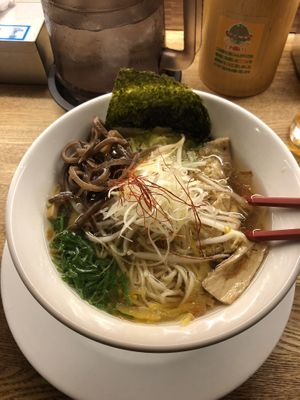 Vegan ramen with extra vegetables and mushrooms at Kyushu Jangara Ramen - Akasaka in Tokyo