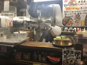 The tiny kitchen at Kyushu Jangara Ramen - Akasaka in Tokyo