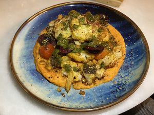 Cauliflower steak with vegetables and sweet potato mash base   at Plant B in Antwerpen