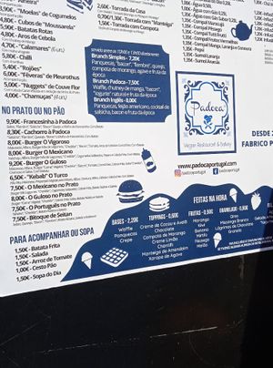 Menu at Padoca Vegan - Fábrica in Vila Nova De Gaia