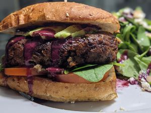 Homemade Vegan Burger at The Food and Art Cafe in Whitby