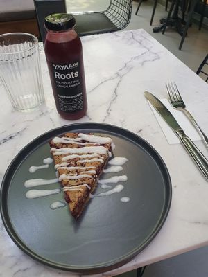 Beetroot, pomegrenade, curcuma, black pepper juice and a cherry crumble. at YayaRaw in Izmir