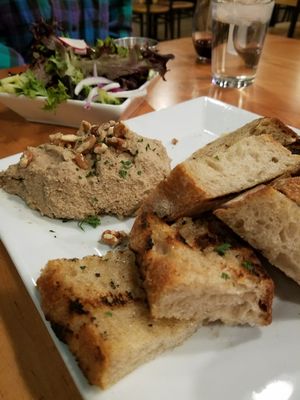 house-made grilled sourdough bread with charred cauliflower vegetable pate at Feed the World Cafe in Kalamazoo