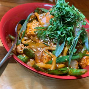 Yaki Udon: Tofu, Vegetables, Pickled Carrots, Radishes, Chili-Lime Soy Sauce (Kalamazoo Vegan Chef Challenge 5/25) at Bell's Brewery in Kalamazoo