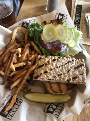 Bell’s burger. No cheese and no mayo with tempeh  at Bell's Brewery in Kalamazoo
