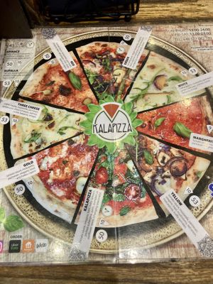 The menu  at Kalapizza in Wroclaw