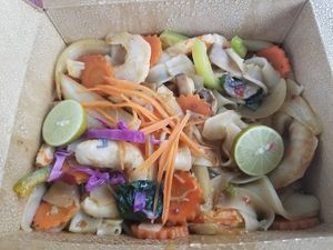 Spicy noodles with soy shrimp at Thai Vegan in San Antonio