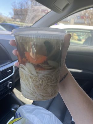 Wonton noodle soup to go   at Thai Vegan in San Antonio