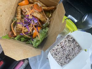 Orange chicken and rice   at Thai Vegan in San Antonio