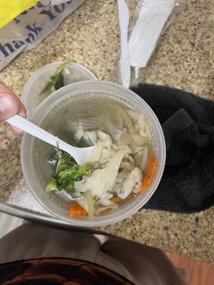 Wonton noodle soup- wontons fell apart   at Thai Vegan in San Antonio